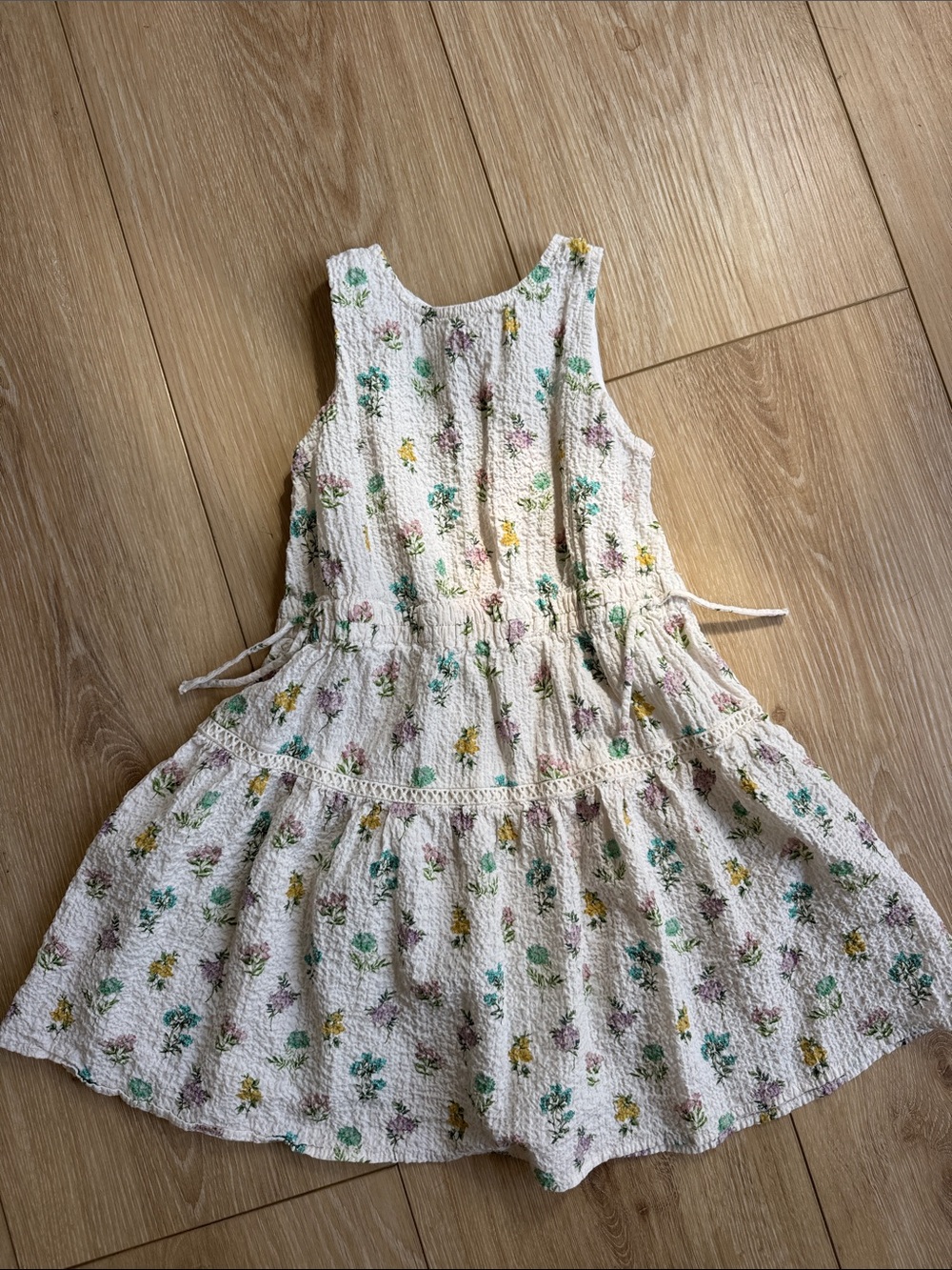 Zara Cream Floral Textured Sundress with Green & Yellow Accents